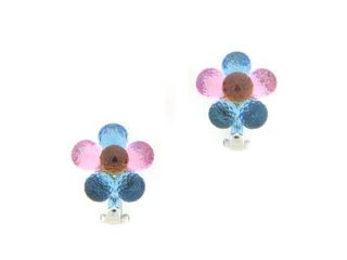 C.Z. (.925) S/S Multi Color Flower Rhodium Plated Earrings