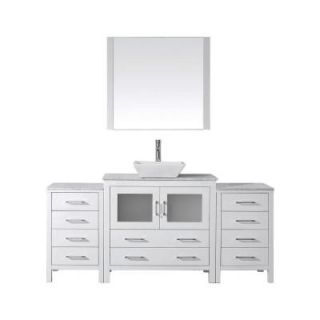 Virtu USA Dior 68 in. W x 18.3 in. D x 33.48 in. H White Vanity With Marble Vanity Top With White Square Basin and Mirror KS 70068 WM WH