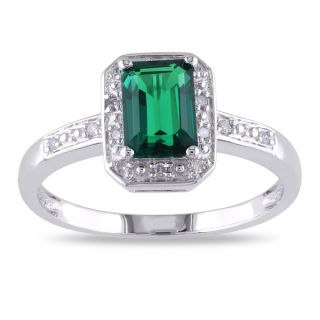 Miadora 10k White Gold 1ct TGW Created Emerald and Diamond Accent Ring