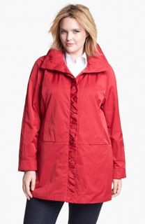 RAINFOREST Ruffle Front Packable Raincoat (Plus Size)