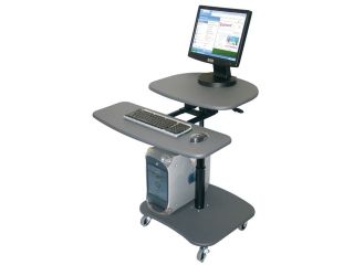 Luxor Hydraulic Adjustable Media Grey Computer Cart