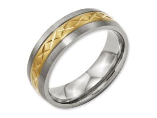 Titanium 7mm Satin and Gold plated X Design Grooved Band