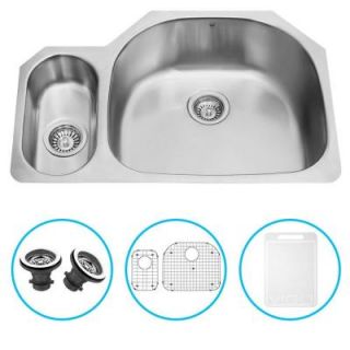 Vigo Undermount Stainless Steel 32 in. Double Bowl Kitchen Sink with Grid and Strainer VG3321RK1