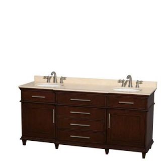 Wyndham Collection Berkeley 72 in. Double Vanity in Dark Chestnut with Marble Vanity Top in Ivory and Oval Basin WCV171772DCDIVUNRMXX