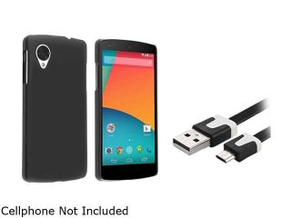 Insten Black Snap in Rubber Coated Case with Charging Data Cable Compatible with LG Nexus 5 D820 1624598