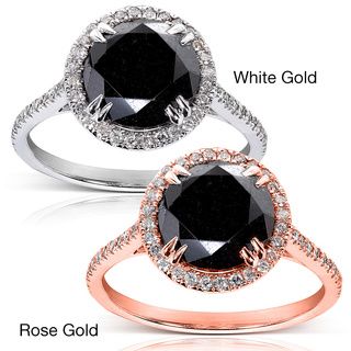 Annello 14k Gold 4 1/3ct TDW Black and White Diamond Halo Ring (G H
