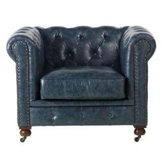 Home Decorators Collection Gordon Leather Arm Chair in Blue 0849600310