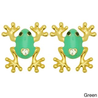 Kate Marie Goldtone Rhinestone and Colored Enamel Frog Earrings