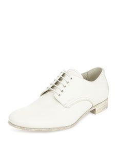 Prada Wooden Heel Leather Lace Up, White