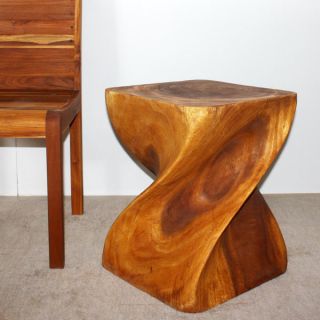 Hand carved 15 x 20 Walnut Oiled Twist End Table (Thailand)