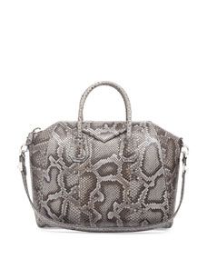 Givenchy Antigona Medium Python Satchel Bag, Pearl Gray