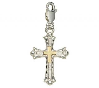 Sterling Silver Cross Charm with 14K Yellow Gold Cross Center —