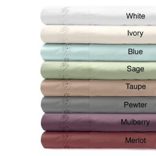 Grand Luxe Egyptian Cotton Sateen 500 Thread Count Deep Pocket Sheet Set with Chenille Embroidered S Twin   Sage