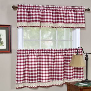 Classic Buffalo Check Kitchen Burgundy and White Curtain Set or