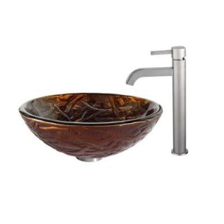 KRAUS Dryad Glass Vessel Sink in Multicolor and Ramus Faucet in Satin Nickel C GV 396 19mm 1007SN