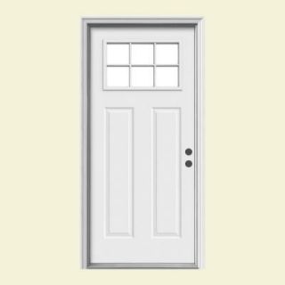 JELD WEN 32 in. x 80 in. Craftsman 6 Lite Primed Premium Steel Prehung Front Door with Brickmould N32863