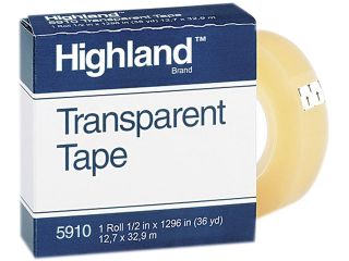 Highland 5910 1/21296 Transparent Tape, 1/2" x 1296", 1" Core, Clear