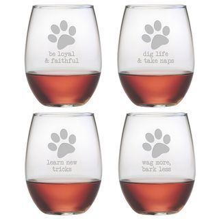 Dog Wisdom 21 ounce Stemless Wine Glasses (Set of 4)