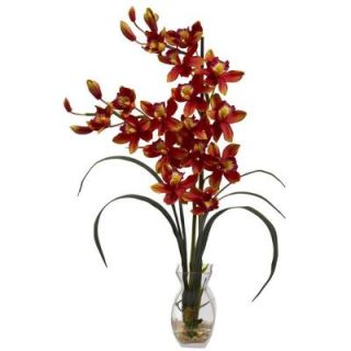 Nearly Natural Cymbidium Orchid with Vase Arrangement in Burgundy 1293 BG