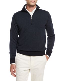 Loro Piana Roadster Cashmere Half Zip Sweater, Navy