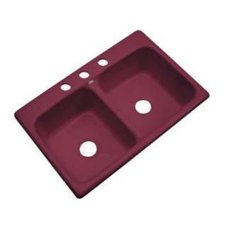 Thermocast Newport Drop in Acrylic 33x22x9 3 Hole Double Bowl Kitchen Sink in Loganberry 40367