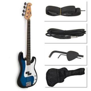 Blue Electric Bass Guitar Includes Strap, Guitar Case, Amp Cord and More