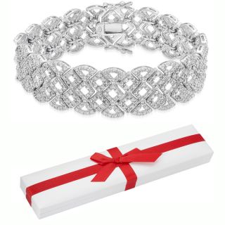 Finesque Sterling Silver 2ct TDW Diamond Lattice Bracelet with Red Bow