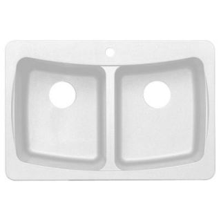 Dual Mount Granite 33 in. 3 Hole Double Bowl Kitchen Sink in White AL20WH