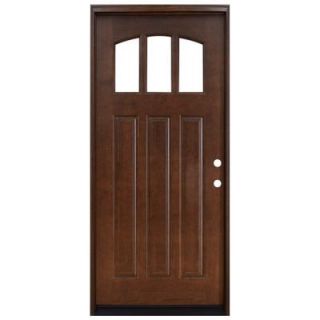 Steves & Sons 36 in. x 80 in. Craftsman 3 Lite Arch Stained Mahogany Wood Prehung Front Door M4151 HY MJ 6LH