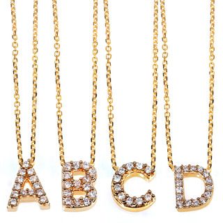 Annello 14k Yellow Gold Diamond Accent Mini Initial Letter Necklace