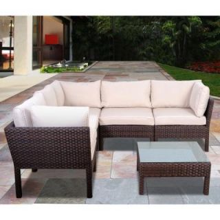 Atlantic Contemporary Lifestyle Infinity Dark Brown 6 Piece All Weather Wicker Patio Seating Set with White Cushions PLI INFINITY6_BR
