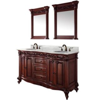 Wyndham Collection Eleanor 61 in. Vanity in Cherry with Double Basin Marble Vanity Top in Carrera White and Mirrors DISCONTINUED WCA901660CHCWMI