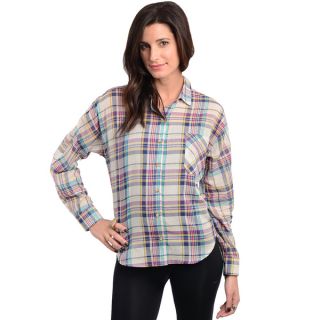 Shop The Trends Womens Jade and Pink Plaid Button down Shirt