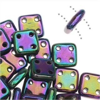 CzechMates Glass, QuadraTile 4 Hole Square Beads 6mm, 10 Grams, Purple Iris