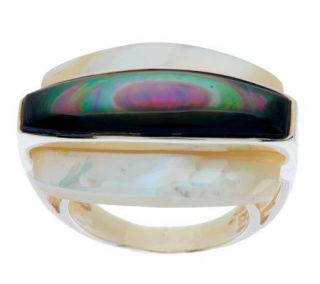Bold Grey & White Mother of Pearl Sterling Ring   J268111 —