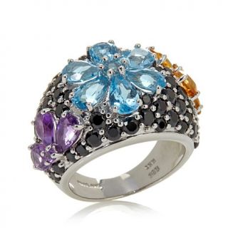 Colleen Lopez "Midnight Bloom" 10.02ct Multigem Sterling Silver Floral Dome Rin   7893096