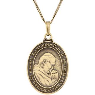 24kt Antique Gold Plated Saint John Paul II Medal Pendant, 18"