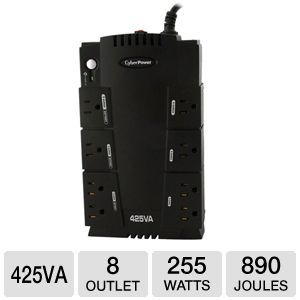 CyberPower Standby Series UPS   8 Outlets, USB Port, 425VA, 255 Watts, 890 Joules, Phone Protection, 5 Ft Cord   CP425SLG