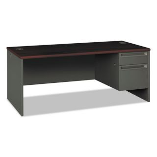 HON 38000 Series Charcoal/ Mahogany Double Pedestal Desk