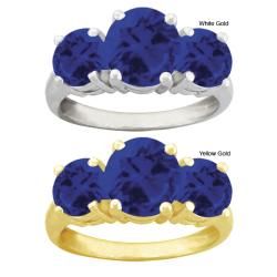 10k Gold Round Synthetic Sapphire 3 stone Ring   Shopping
