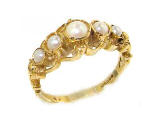 Solid 14K Yellow Gold Genuine Natural Pearl Ring of English Georgian Design   Size 5.25   Finger Sizes 5 to 12 Available