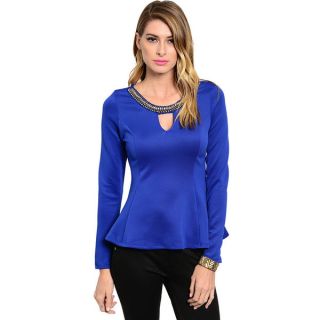 Shop The Trends Womens Long Sleeve Jeweled Neckline Flared Hem Top