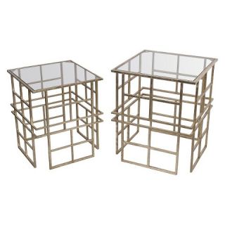 Set of 2 Modern Square Glass Top Accent Tables   Gold