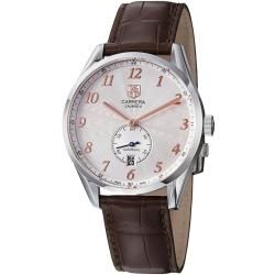 Tag Heuer Mens Carrera Silver Dial Brown Leather Strap Watch