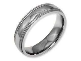 Titanium Grooved and Beaded 6mm Polished Comfort Fit Wedding Band Ring (SIZE 7.5 )