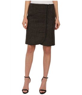 Adrianna Papell Faux Wrap Tweed Skirt Camel/Black