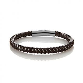 Men's Stainless Steel and Leather Wire Woven Bracelet