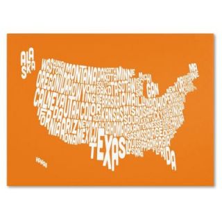 Trademark Fine Art 16 in. x 24 in. USA States Text Map   Orange Canvas Art MT0229 C1624GG