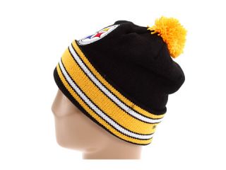 Mitchell Ness Pittsburgh Steelers Jersey Stripe Cuffed Knit Beanie W Pom Pom