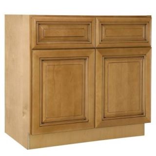 Home Decorators Collection 36x34.5x24 in. Lewiston Assembled Sink Base Cabinet with False Drawer Front in Toffee Glaze SB36 LTG